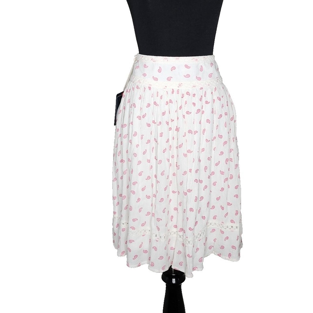 White and Pink A‎ Line Skirt from Cherokee M Preppy Boho Fairy Academia Tiered